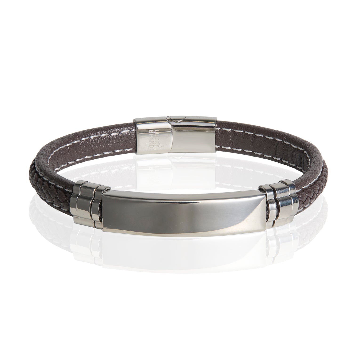 Lucky Brand Microfiber Leather and Stainless Steel ID Bracelet for Men - 8.5''