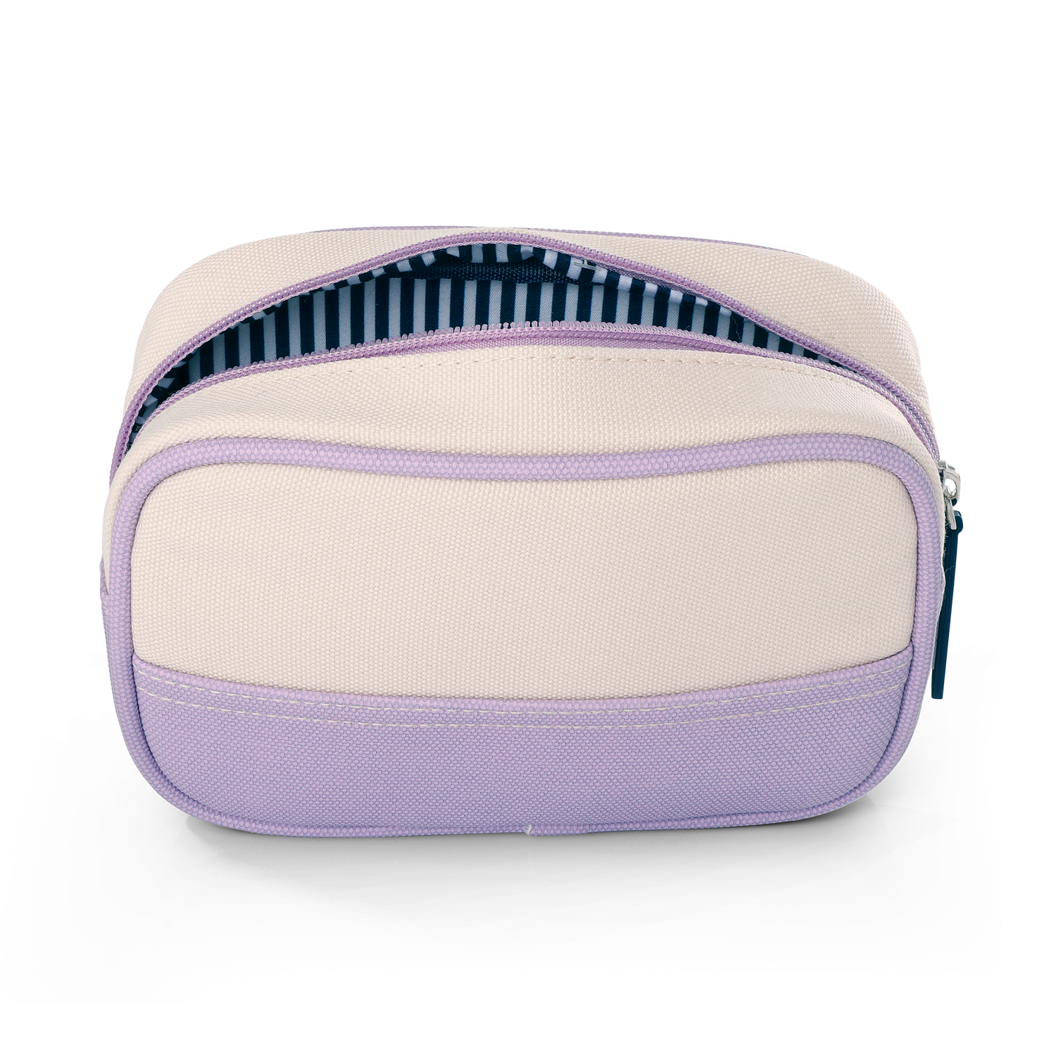 Lands' End Medium Rectangular Dopp Kit for Travel, Striped Canvas Toiletry Bag with Top Zip (Lilac) - Lilac