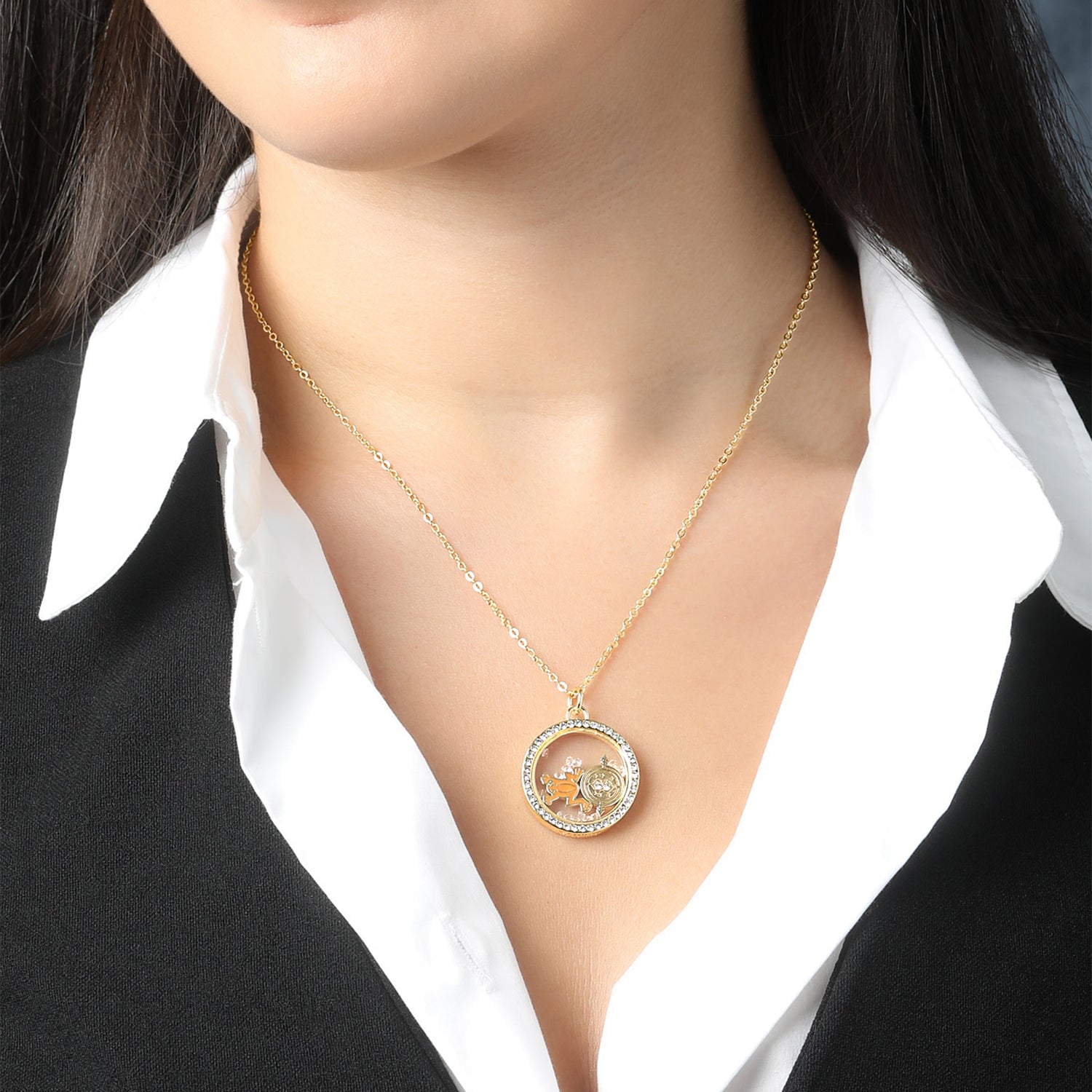 Harry Potter Chocolate Frog and Time Turner Shaker Pendant Necklace with Crystals - 18'' + 1''