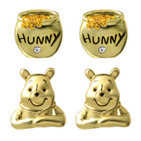 Winnie the Pooh Earrings Pack of 2 Official License, 18k Gold Flash Plated