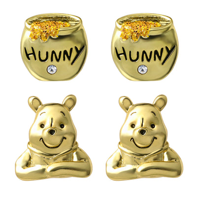 Winnie the Pooh Earrings Pack of 2 Official License, 18k Gold Flash Plated