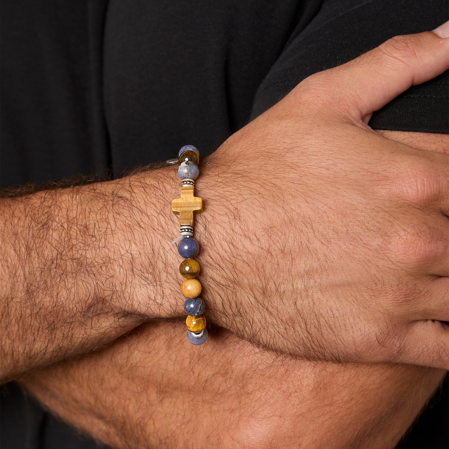 Lucky Brand Sodalite Bead Stretch Bracelets with Cross Accents - Brown