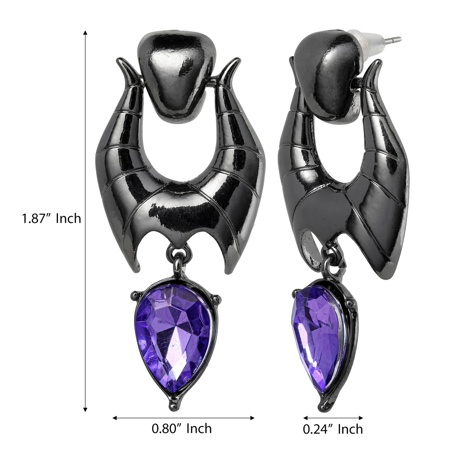 Disney Villains Maleficent Horn Drop Earrings with Purple Crystal