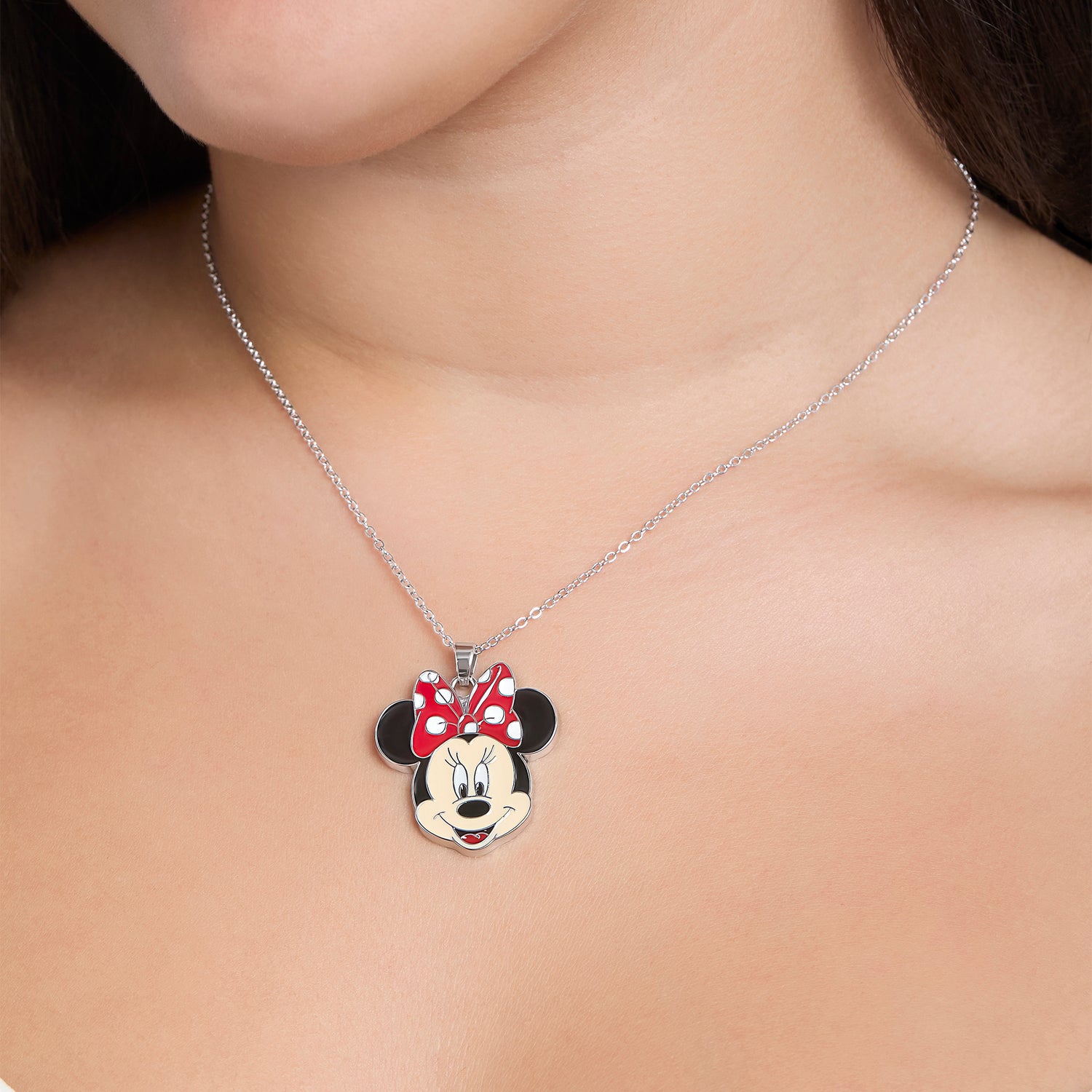 Disney Minnie Mouse Necklace & Stud Earrings Set, Red Chain & Enamel