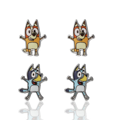 Bluey 4-Pack Stud Earrings Set - Character Jewelry Gift for Kids