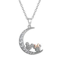 Minnie and Mickey Mouse Moon Necklace for Women 18", Cubic Zirconia