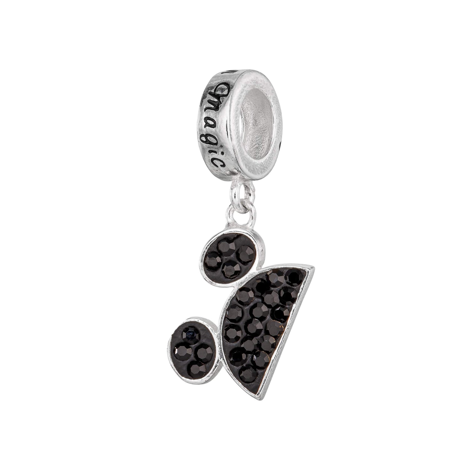 Disney Mickey Mouse Sterling Silver Black Crystal Ears Dangle Charm Bead