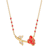 Disney Beauty and the Beast Red Enamel Rose Necklace for Women 17"