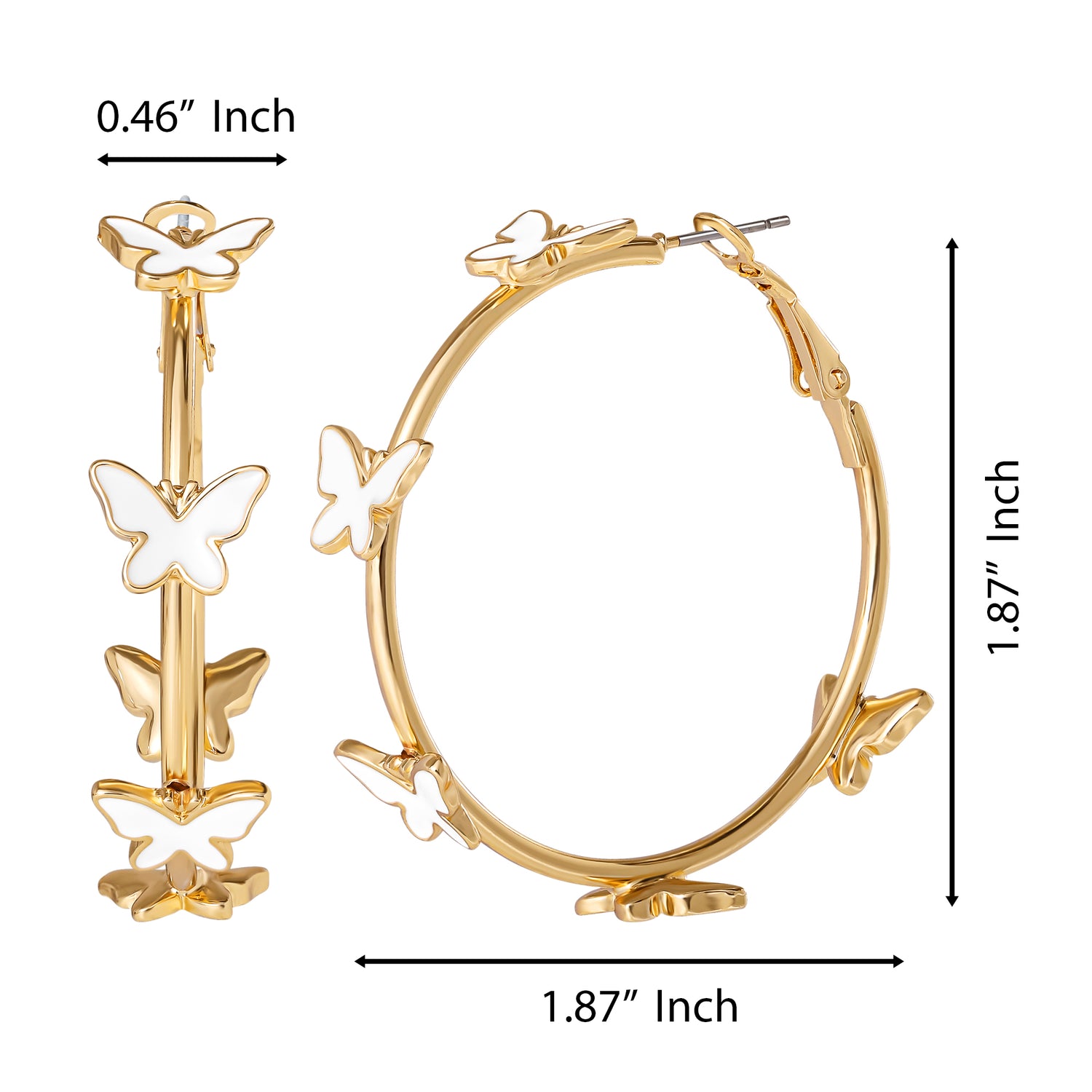 Jessica Simpson Butterfly Earrings for Women, White Enamel and Gold-Tone Butterfly Hoop Earrings