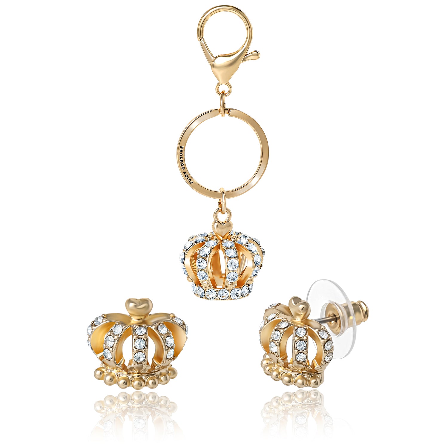 Juicy Couture Gold-Tone Crystal Crown Keychain & Earring Set