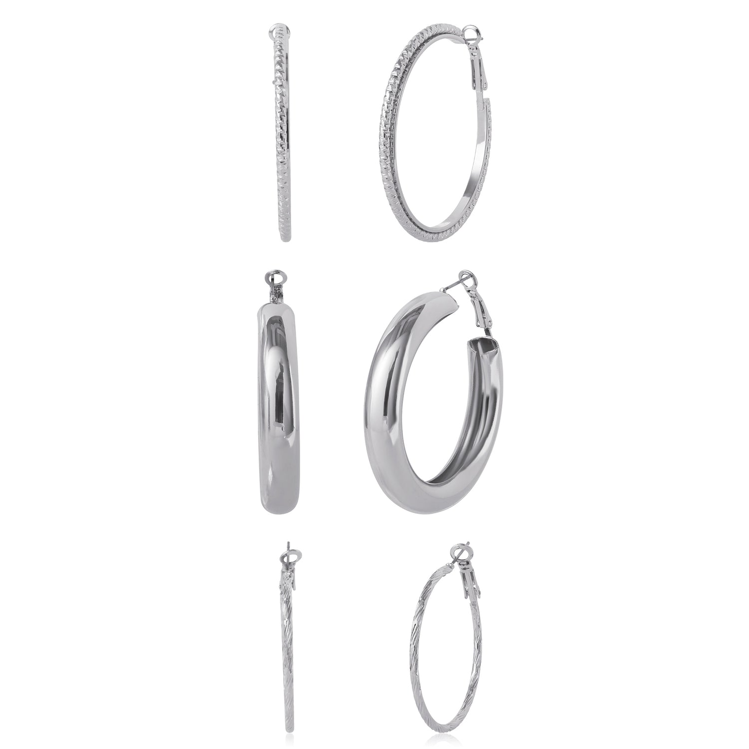 Jessica Simpson 3-Piece Textured Silver-Tone Hoop Earring Set