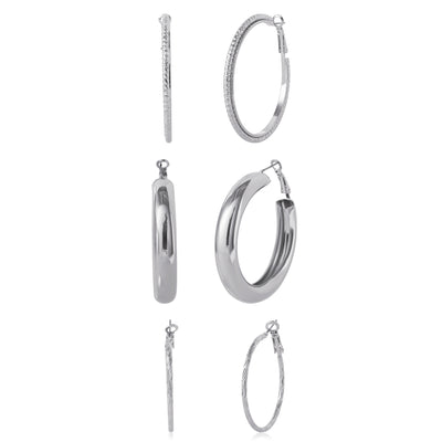 Jessica Simpson 3-Piece Textured Silver-Tone Hoop Earring Set