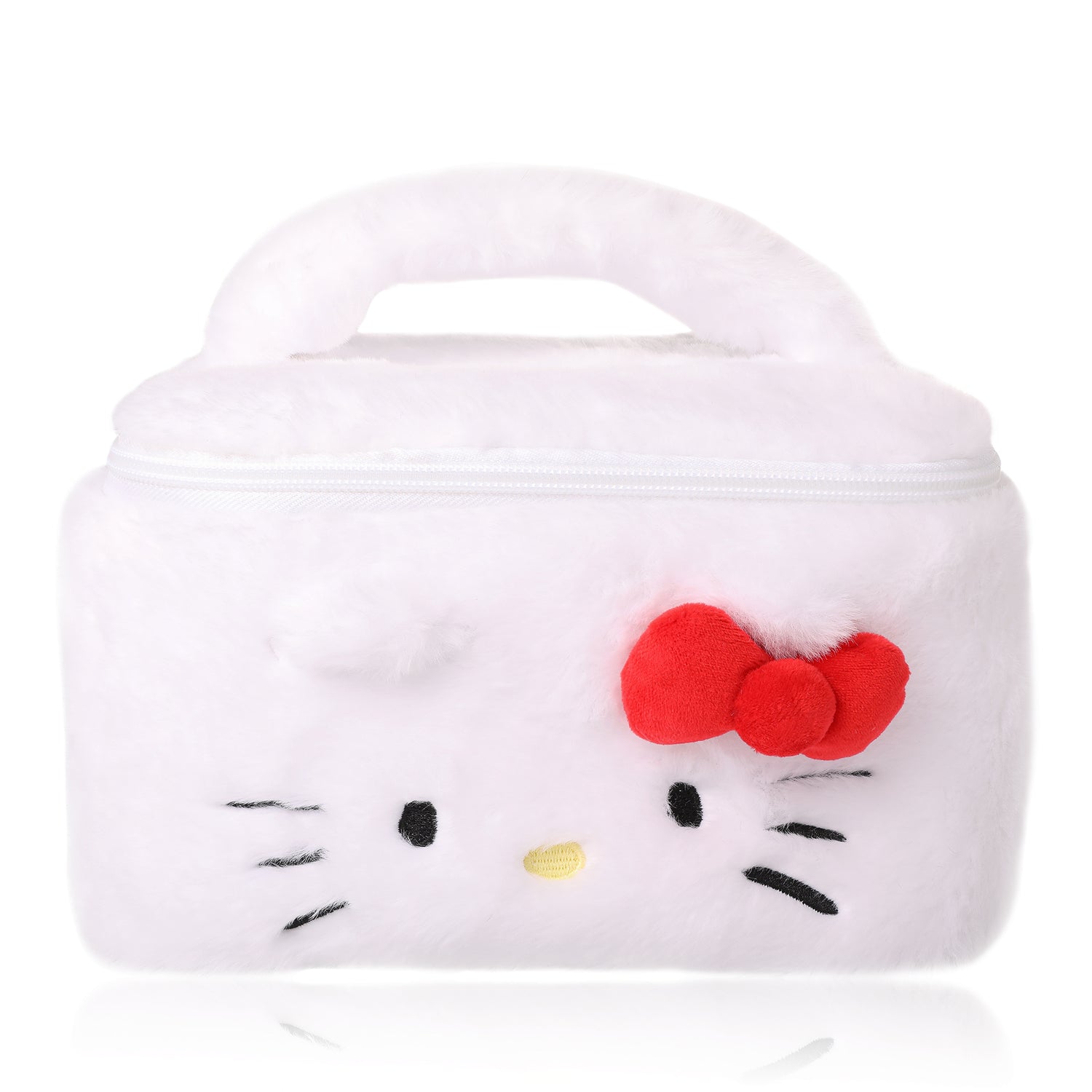 SALLY ROSE Hello Kitty Makeup Bag Official License, Plush Sanrio Cosmetic Bag with Zip and Handle, Fluffy and Cute Makeup Bag