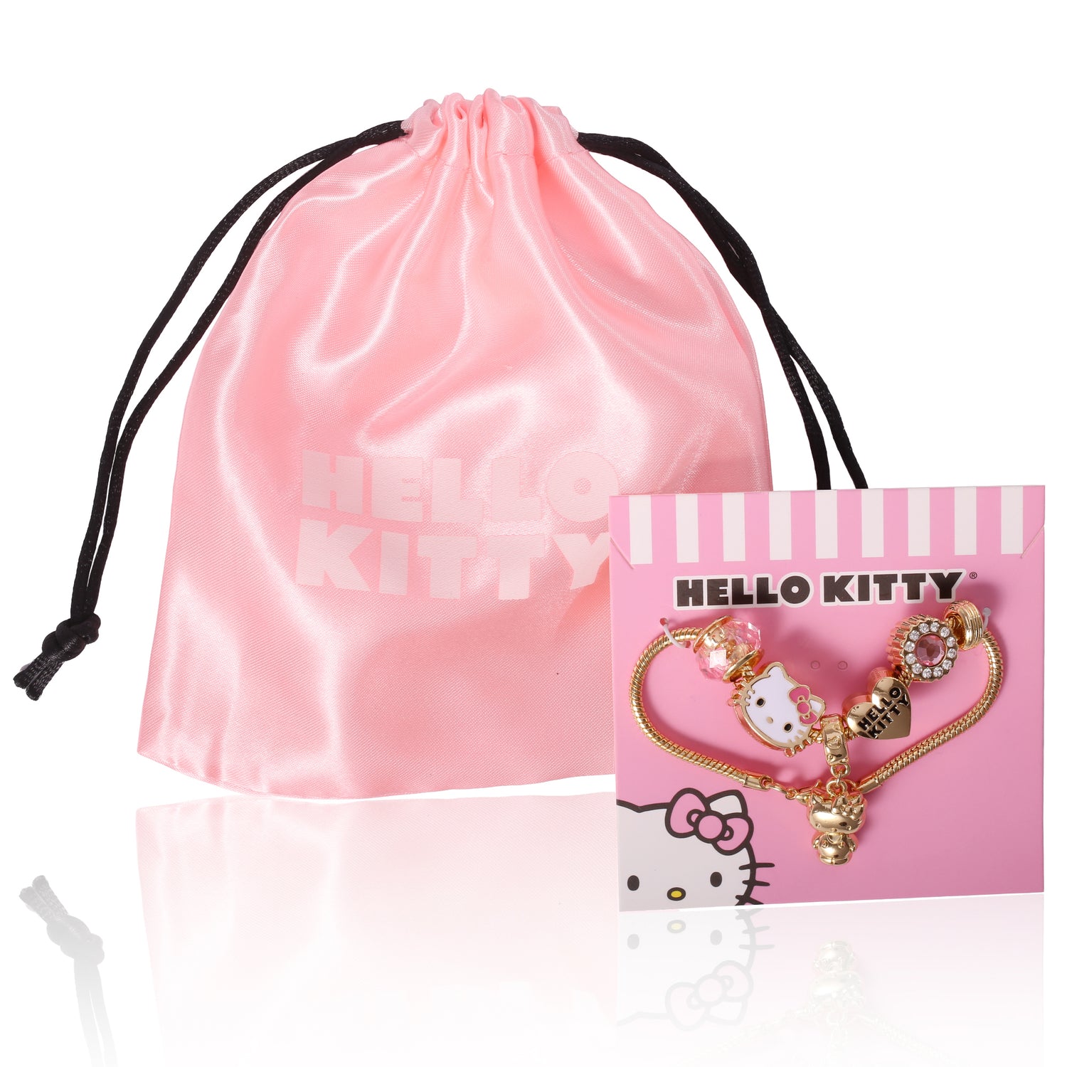 SALLY ROSE Hello Kitty Charm Bracelet for Women, 7" Gold-Tone Sanrio Bracelets with 6 Unique Charms Official License