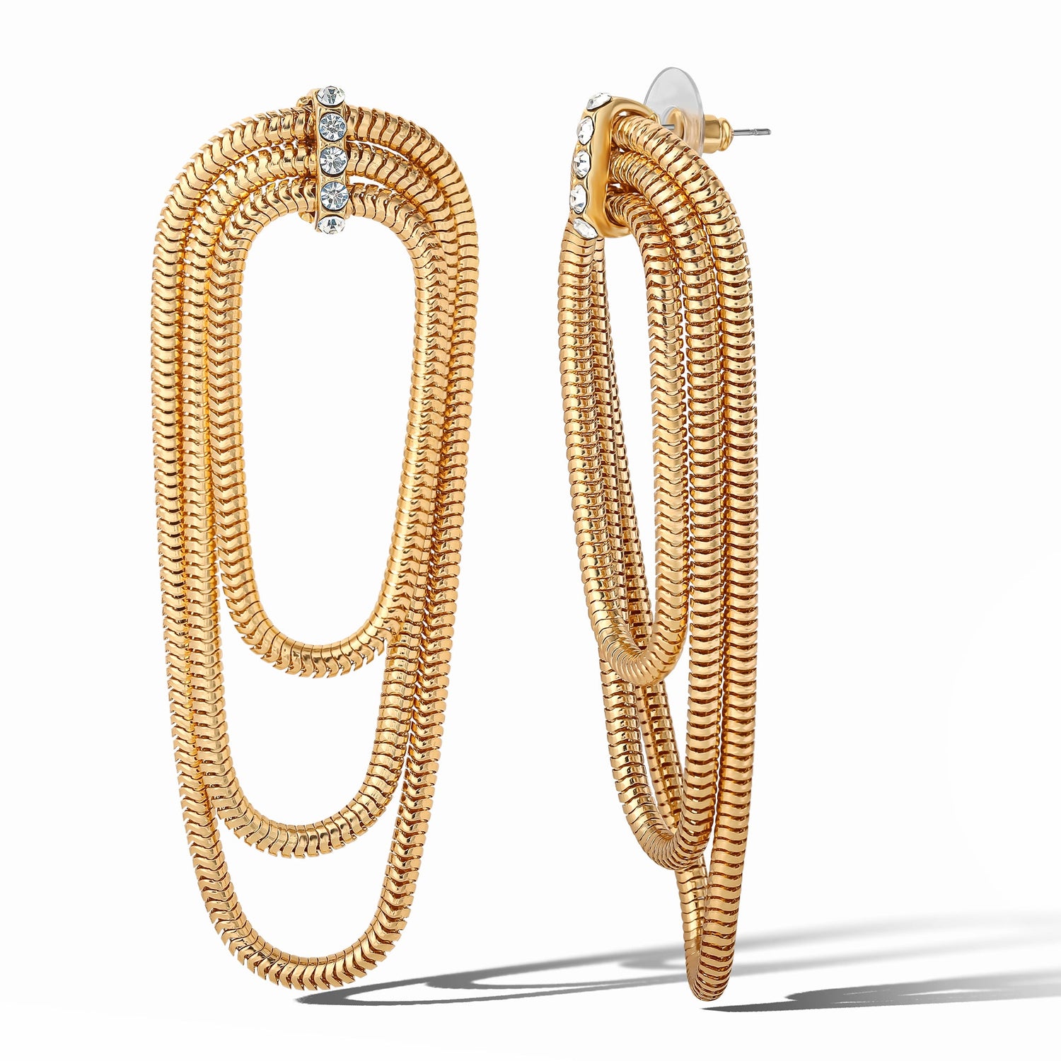 Jessica Simpson Drop Earrings for Women, Layered Coil Gold-Tone Statement Earrings with Crystal Embellishments