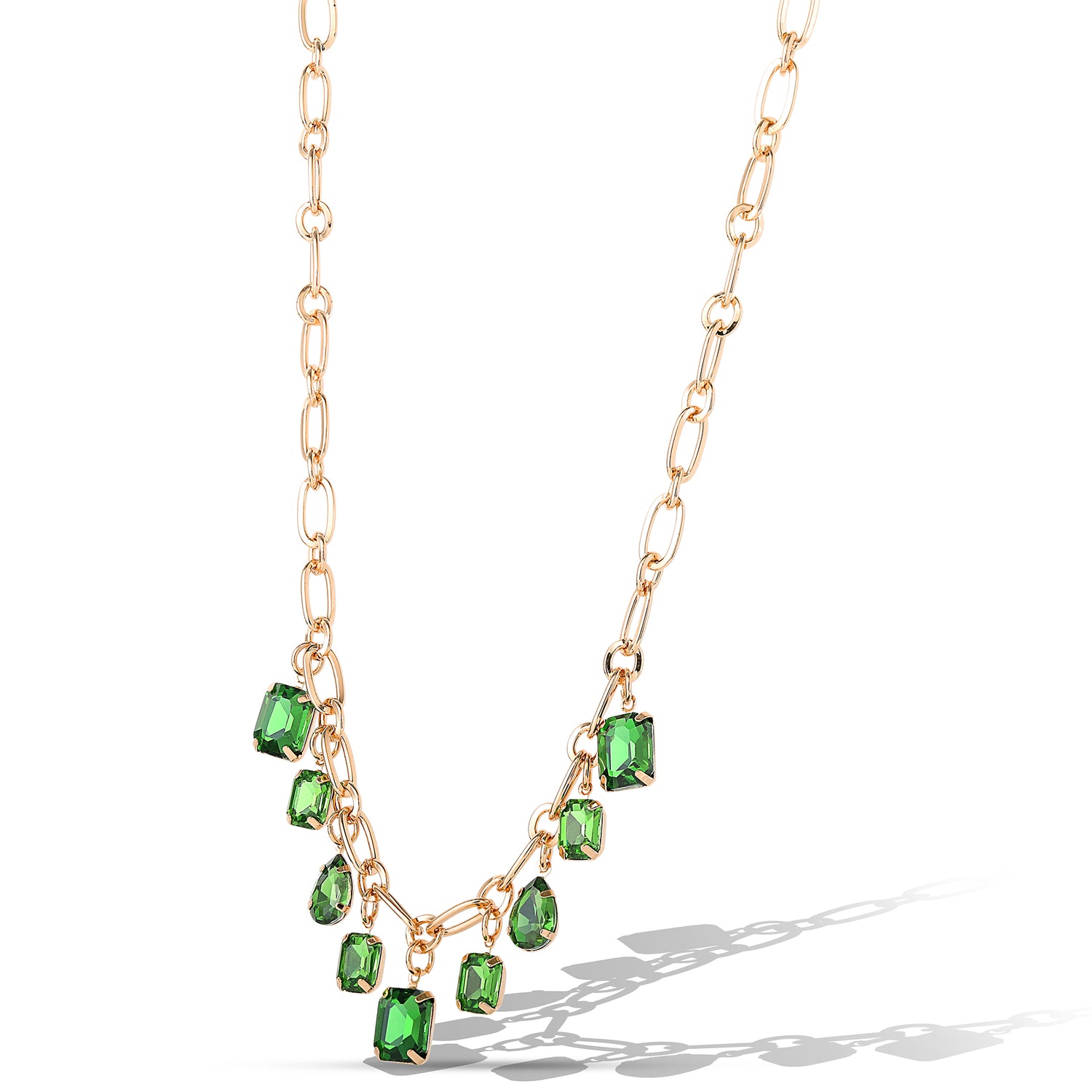 JS Jessica Simpson Green Gem Drop Charm Necklace in Gold-Tone Chain