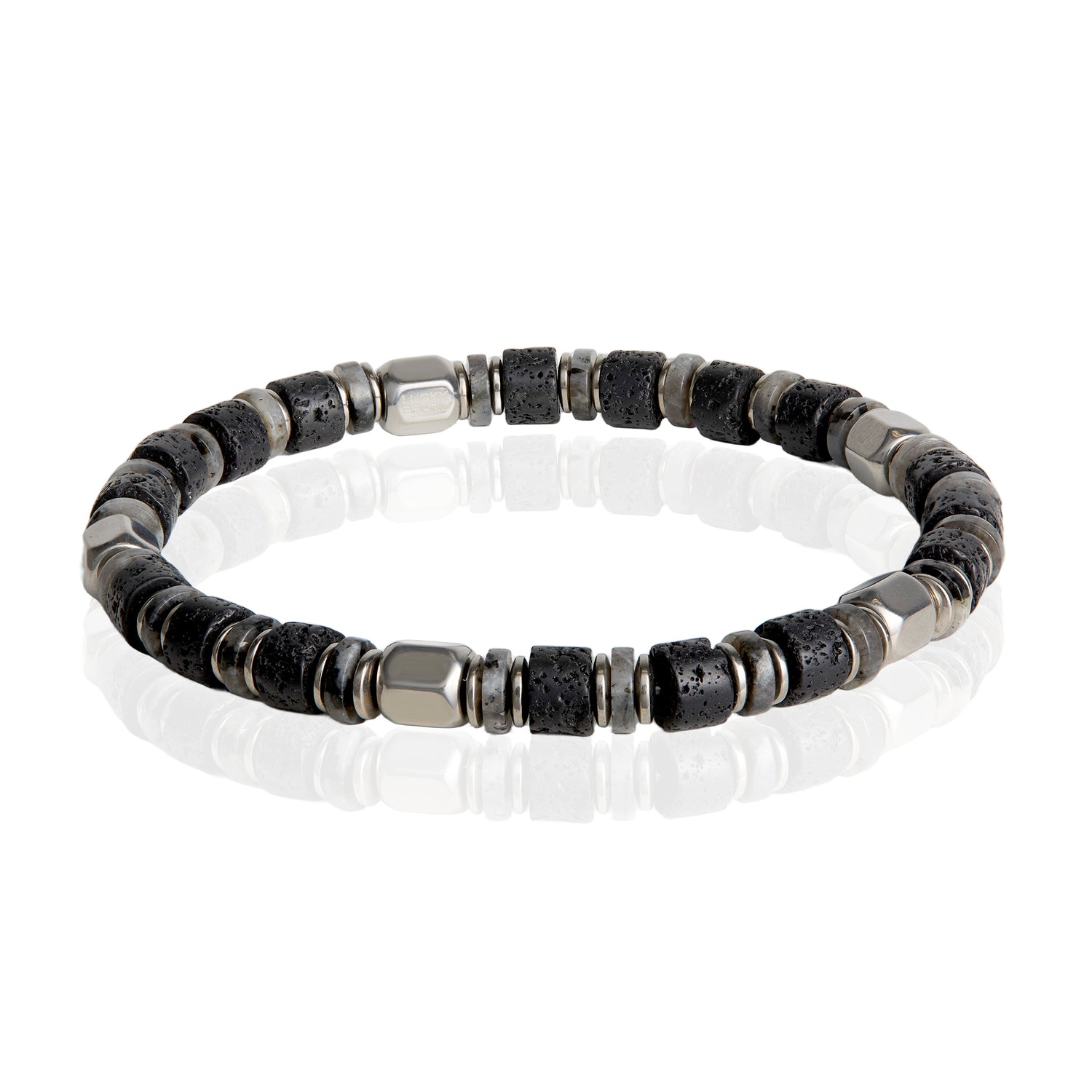 Lucky Brand Stretch Beaded Bracelets for Men, Lava, Hematite & Labradorite