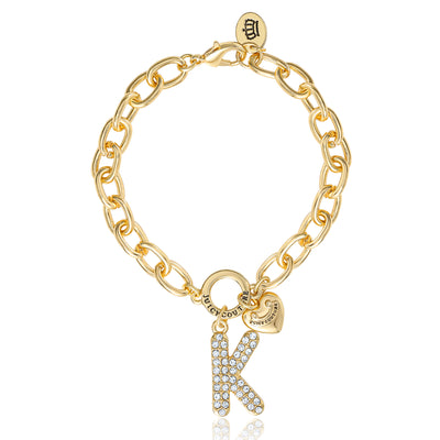 Juicy Couture Pavé Initial Charm Bracelet - 7.5'' Gold Tone Link