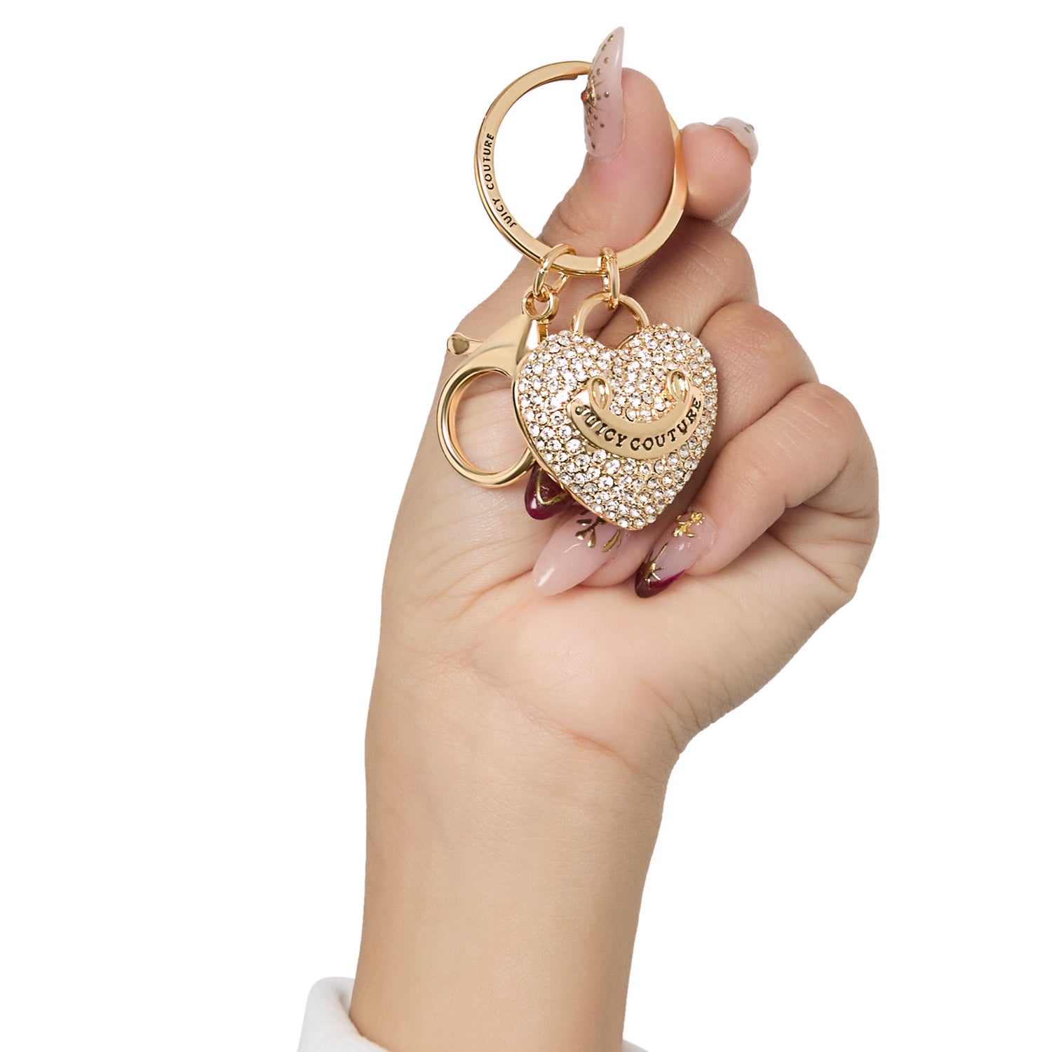 Juicy Couture Heart Keychains with Clear Pave Crystals, Bling Keychains for Women