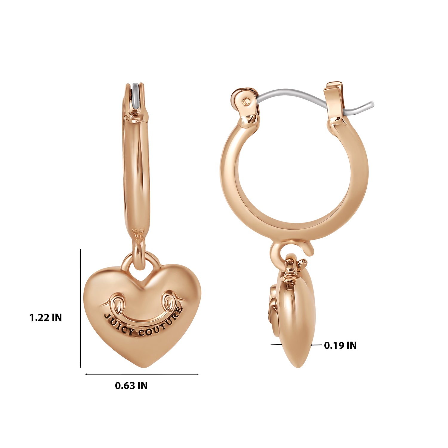Juicy Couture Dangle Heart Charm Hoop Earrings, Yellow Gold-Tone Juicy Couture Earrings