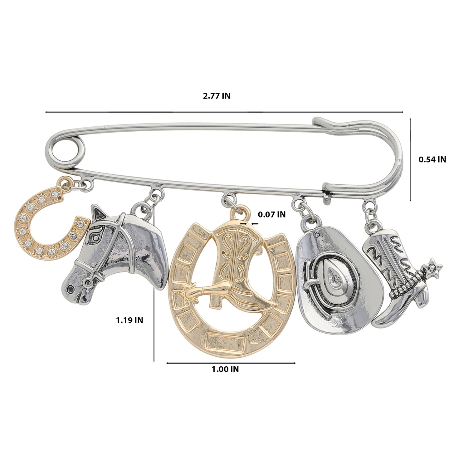 Jessica Simpson Mixed Metal Rodeo Charm Safety Pin Brooch