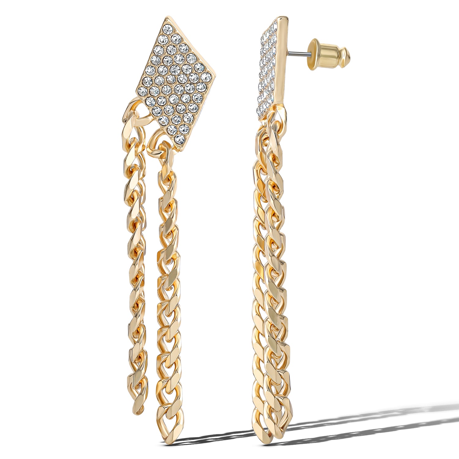 Jessica Simpson Gold-Tone Chain Fringe Dangle Earrings with Crystal Accents