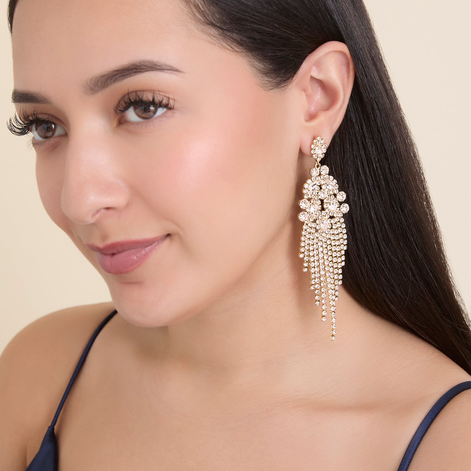 Jessica Simpson Crystal Fan Drop Earrings in Silver-Tone