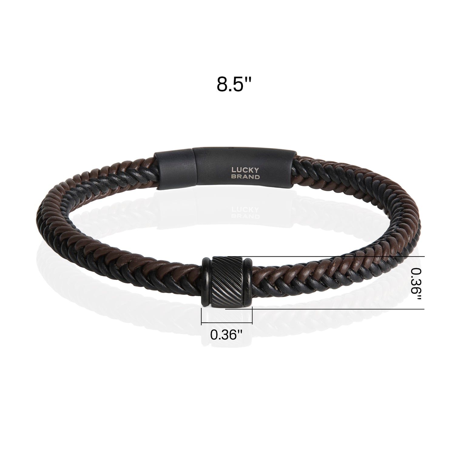 Lucky Brand Brown and Black Braided Leather Bracelet for Men, 8,5"