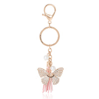 Juicy Couture Butterfly Crystal Keychain With Pink Tassel & Faux Pearls