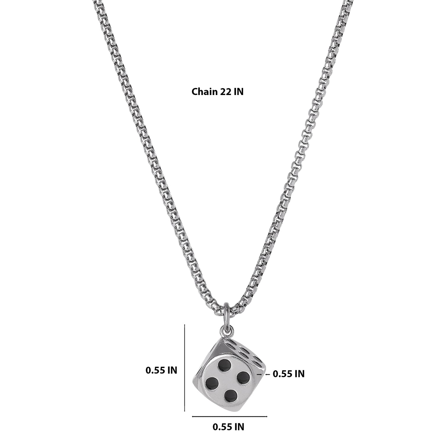 Lucky Brand Mens Dice Pendant Necklace - 22'' Stainless Steel Box Chain