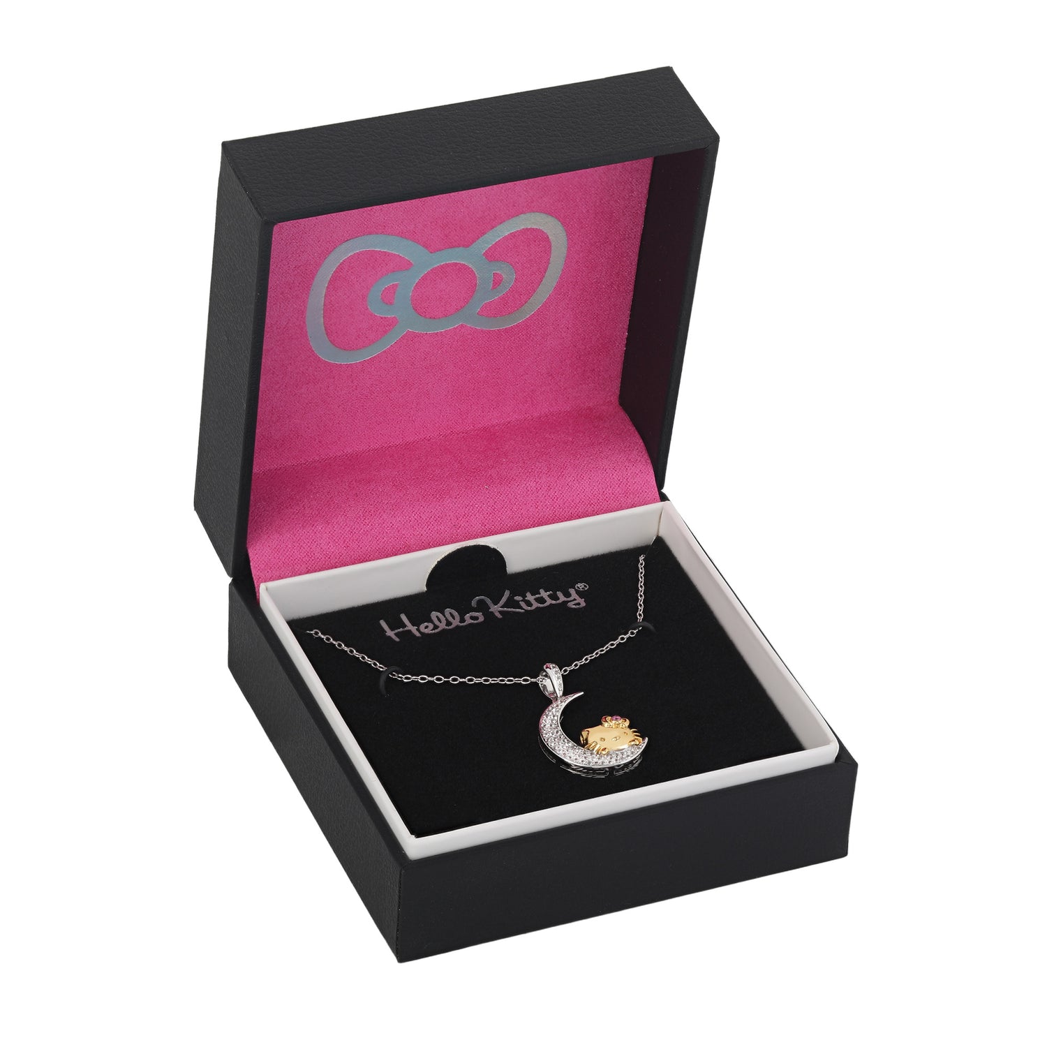 Hello Kitty on the Moon Pendant Necklace 18", Two-Tone Plated Sterling Silver with Created Sapphire, Official License