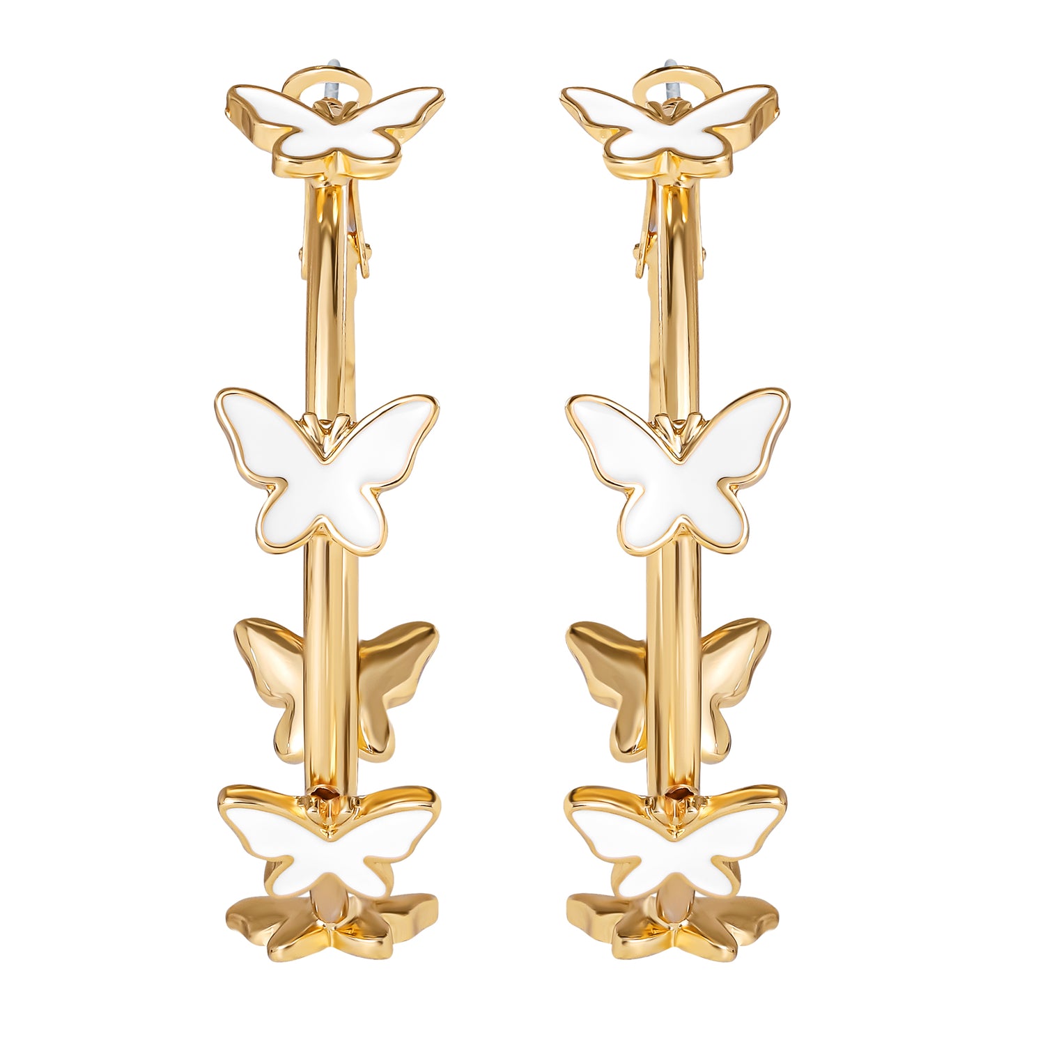 Jessica Simpson Butterfly Earrings for Women, White Enamel and Gold-Tone Butterfly Hoop Earrings