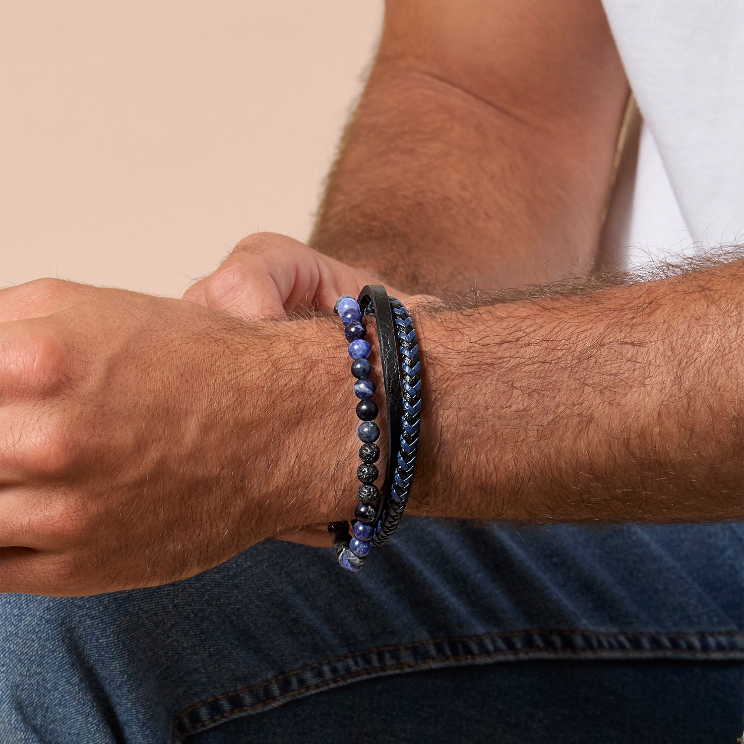 Lucky Brand Stainless Steel (316L) Blue 3-Row Bracelet