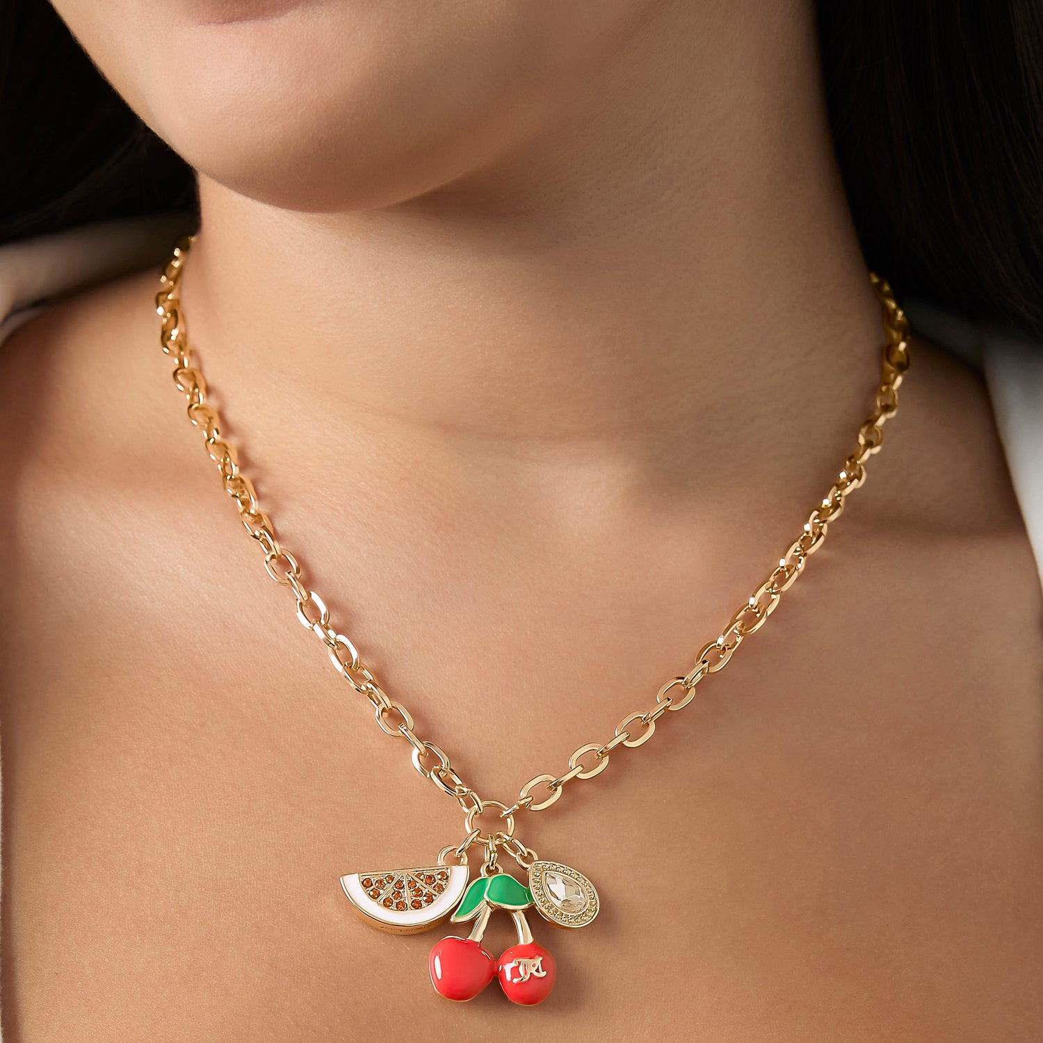 Juicy Couture Cherry & Watermelon Charm Necklace - 18 + 2''