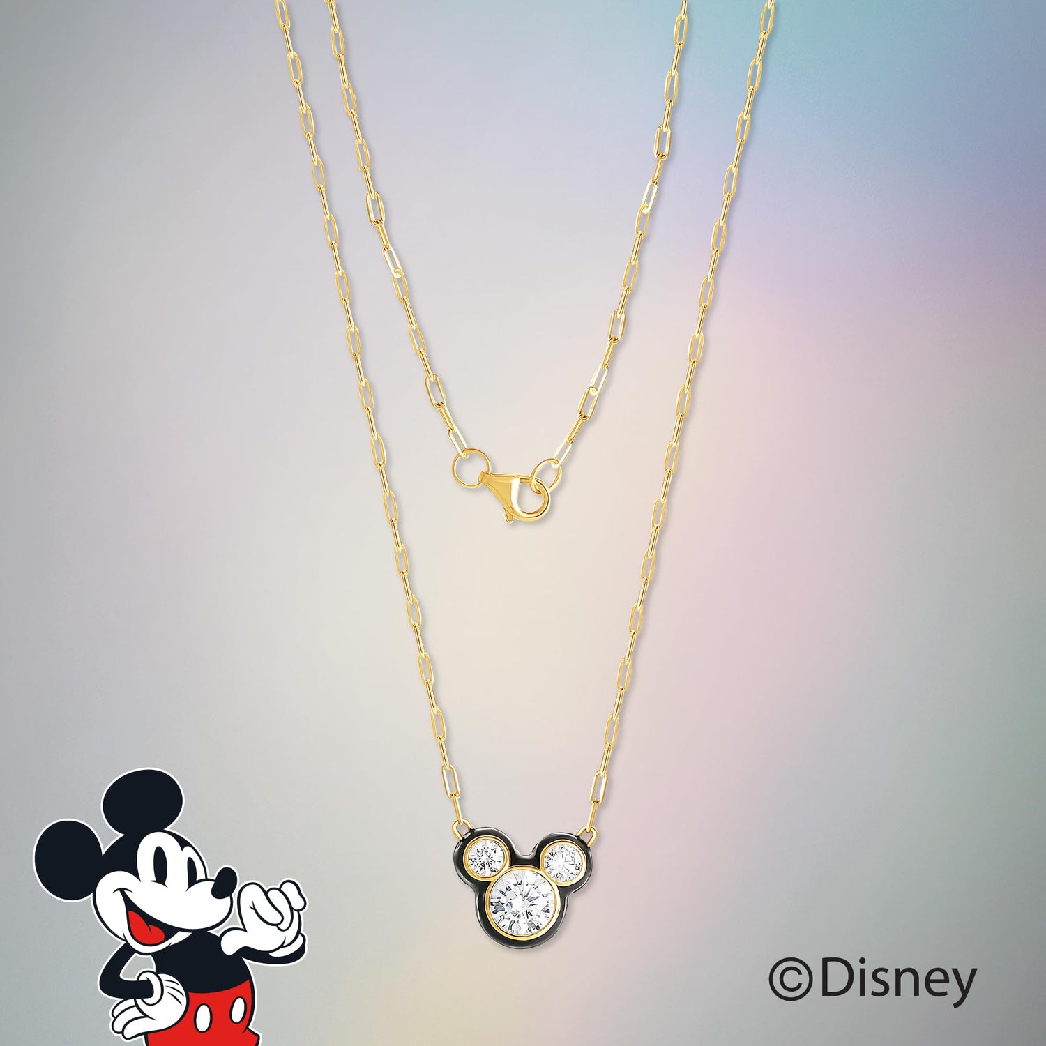 Disney Mickey Mouse Cubic Zirconia and Enamel Necklace Official License 18", Flash-Plated Necklace