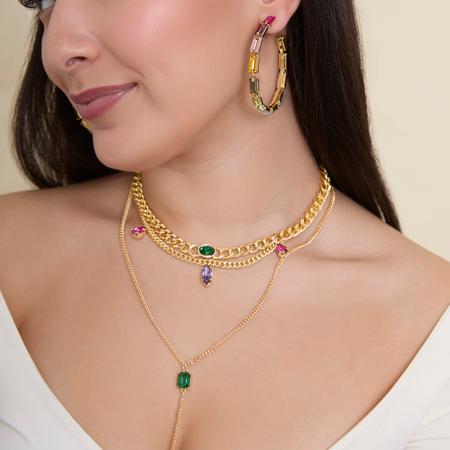 JS Jessica Simpson Gold-Tone Gemstone Accent Layered Necklace