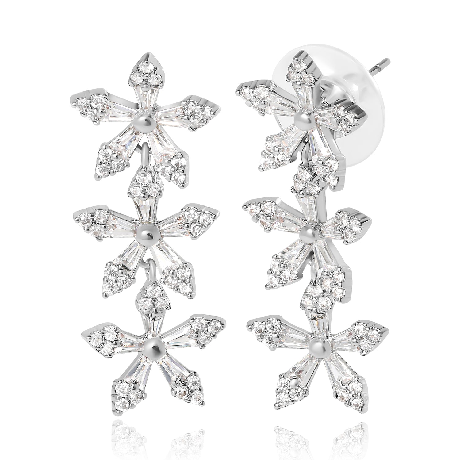 Jessica Simpson Crystal Snowflake Drop Earrings - Silver