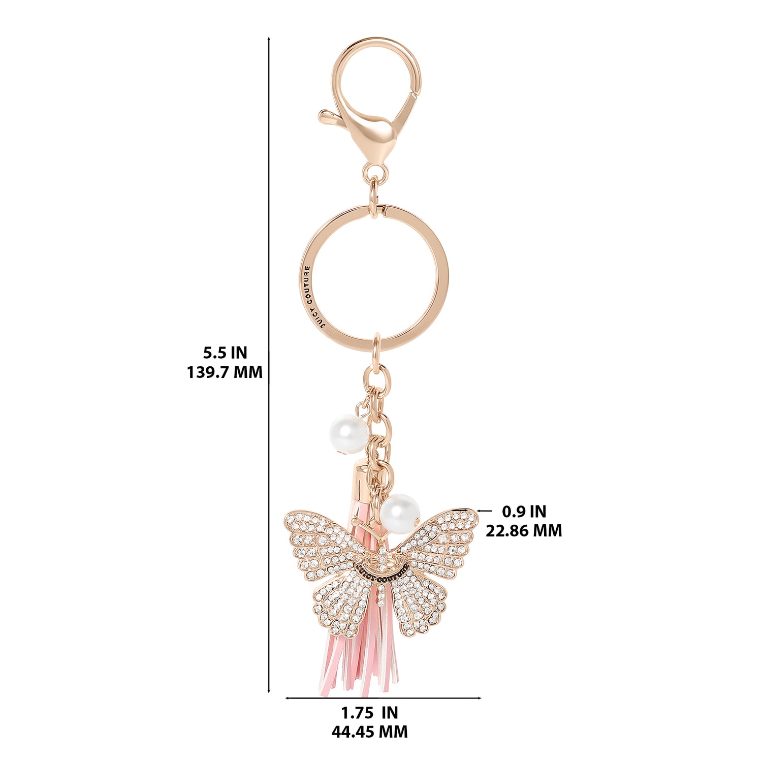 Juicy Couture Butterfly Crystal Keychain With Pink Tassel & Faux Pearls