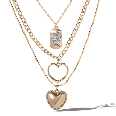 Jessica Simpson Gold-Tone Multi-Charm Heart Layered Necklace Set