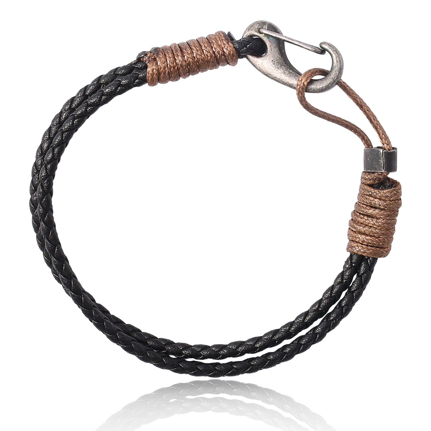 Lucky Brand Black Braided Leather Bracelet - Rugged Men’s Adjustable Rope Bracelet