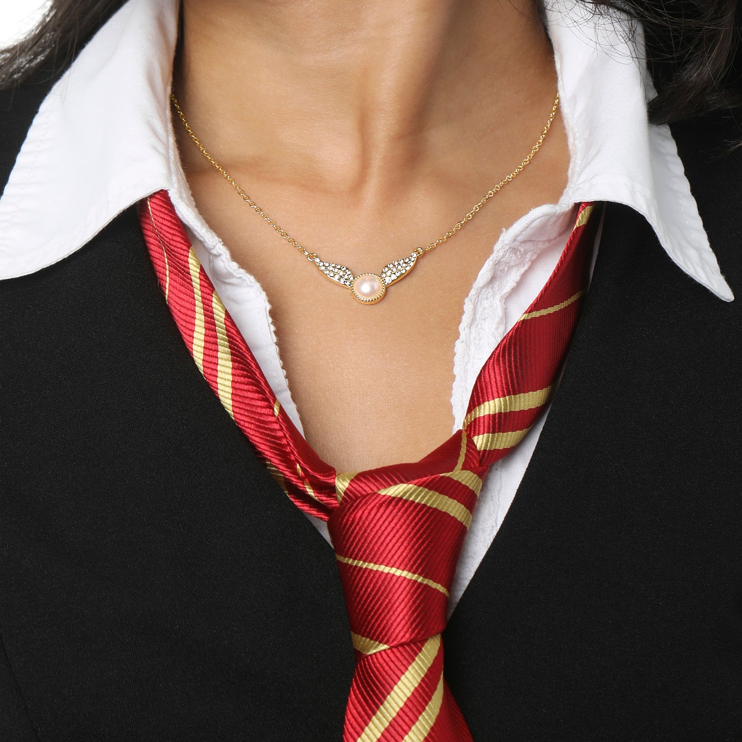 Harry Potter Golden Snitch Necklace with Crystals and Pearl, 18"+2"