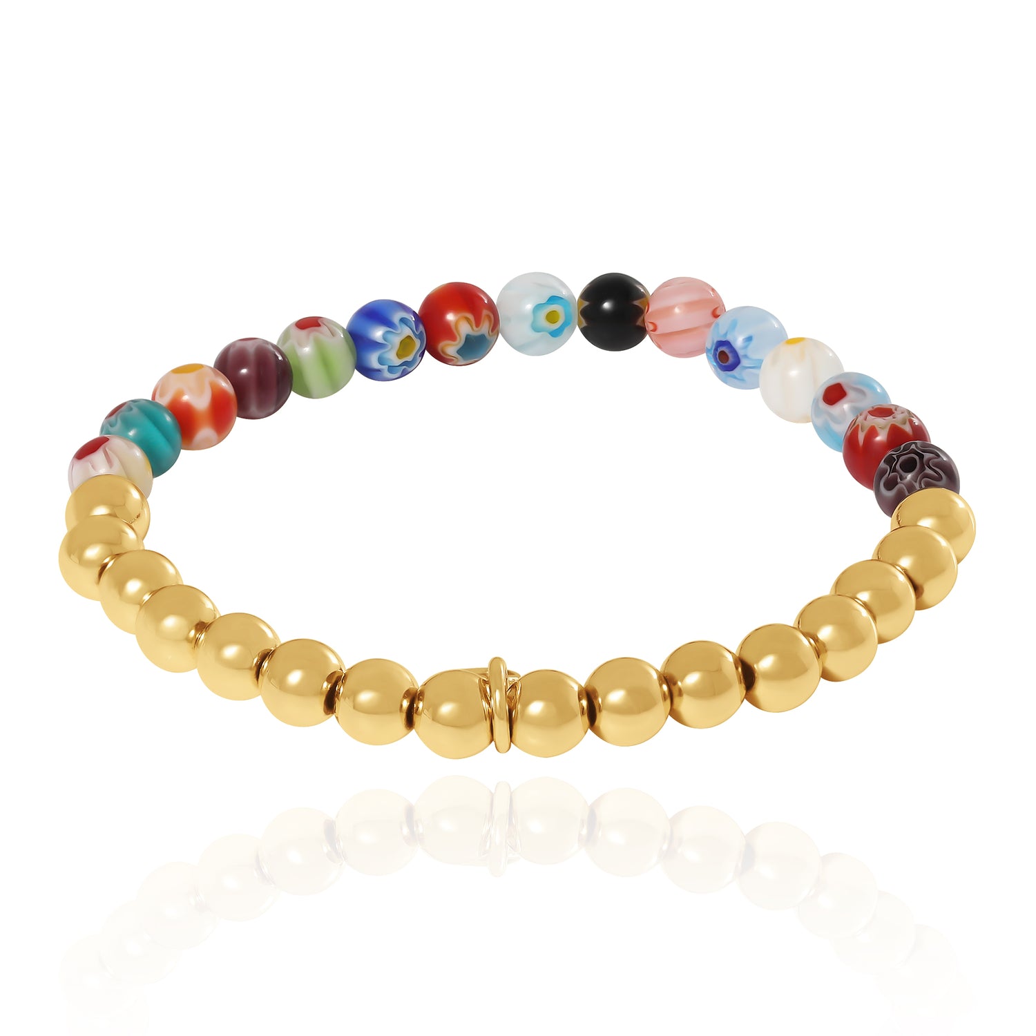 Jessica Simpson Multicolor Beaded Stretch Bracelet with Gold Accents