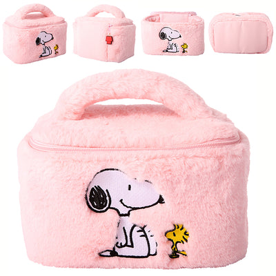 SALLY ROSE Peanuts Snoopy Pink Make Up Bag Official License, Plush Woodstock and Snoopy Cosmetic Bag with Zip Closure, Cute Makeup Bag