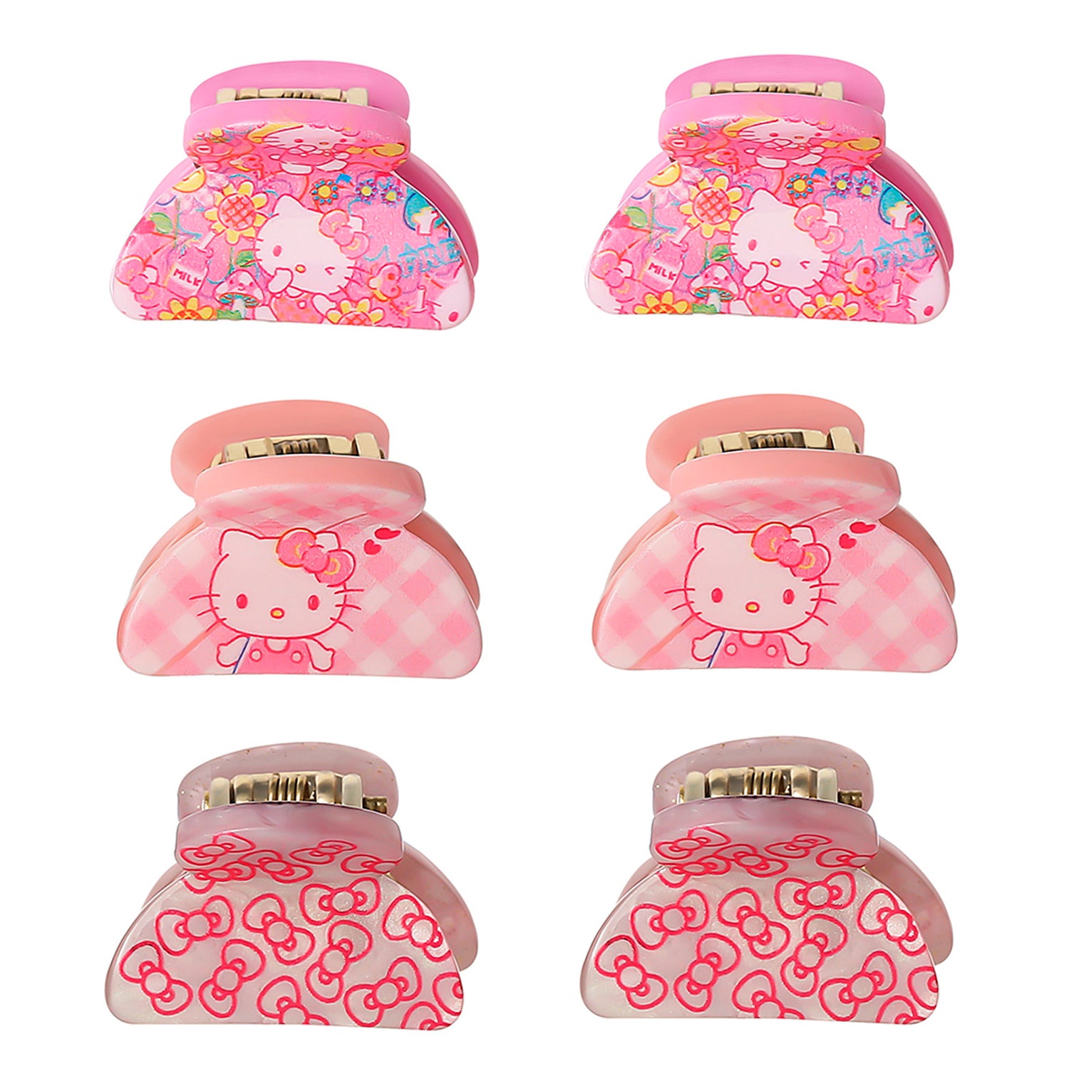 Hello Kitty Hair Clips Claw Small 6-Piece Set Official License, 3 Designs