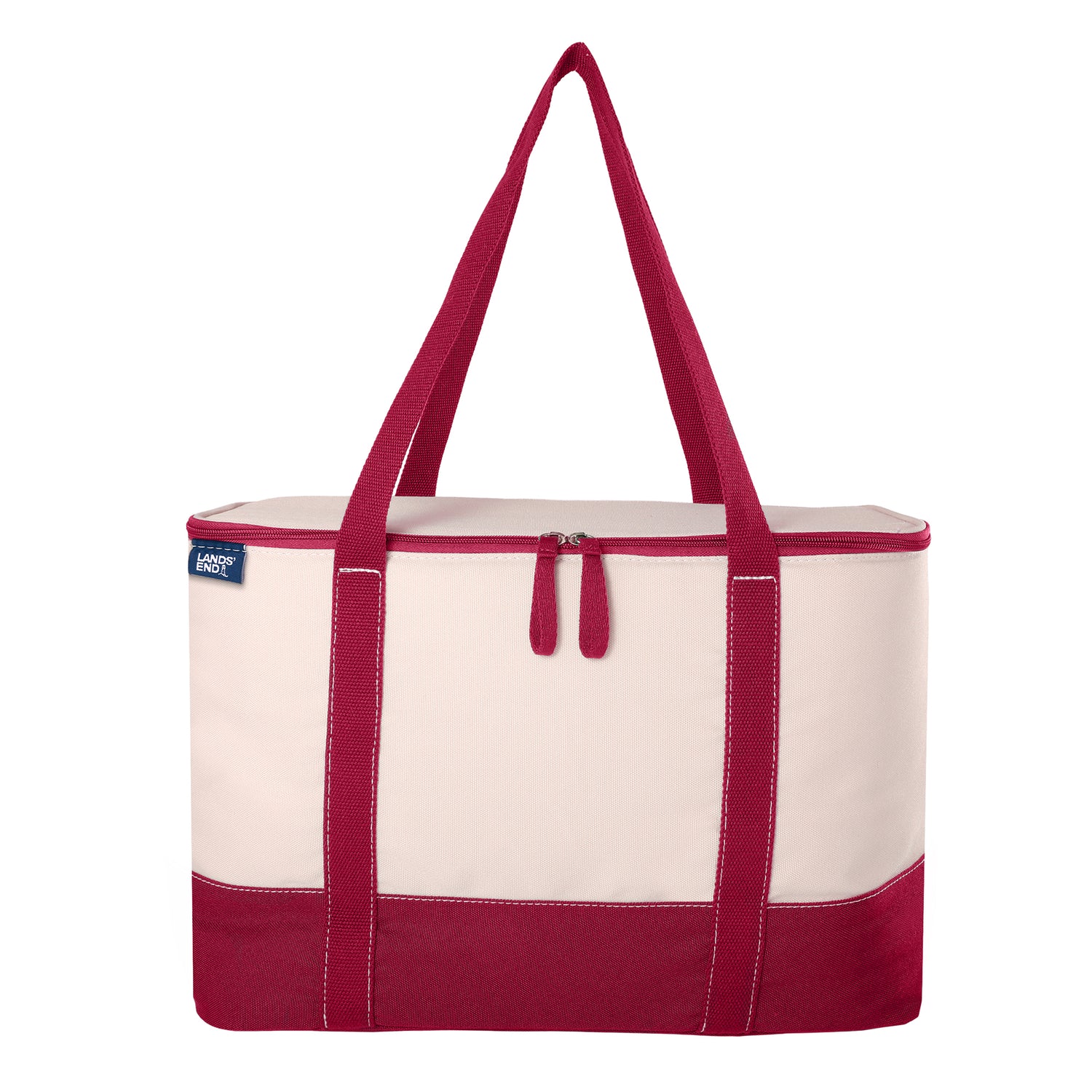 Lands' End Rectangular Large Cooler Bag Insulated 8 Gal, Canvas Soft Cooler with Tote Handles and Zip Closure (Red) - Red
