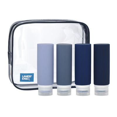 Lands' End Travel Bottle Set 3-Piece, 90 ML Travel Size Silicone Travel Bottles with Clear Container Bag  (Navy Multicolor)