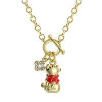 Winnie the Pooh Charm Necklace for Women, 18k Gold Flash Plate, 18"+2"
