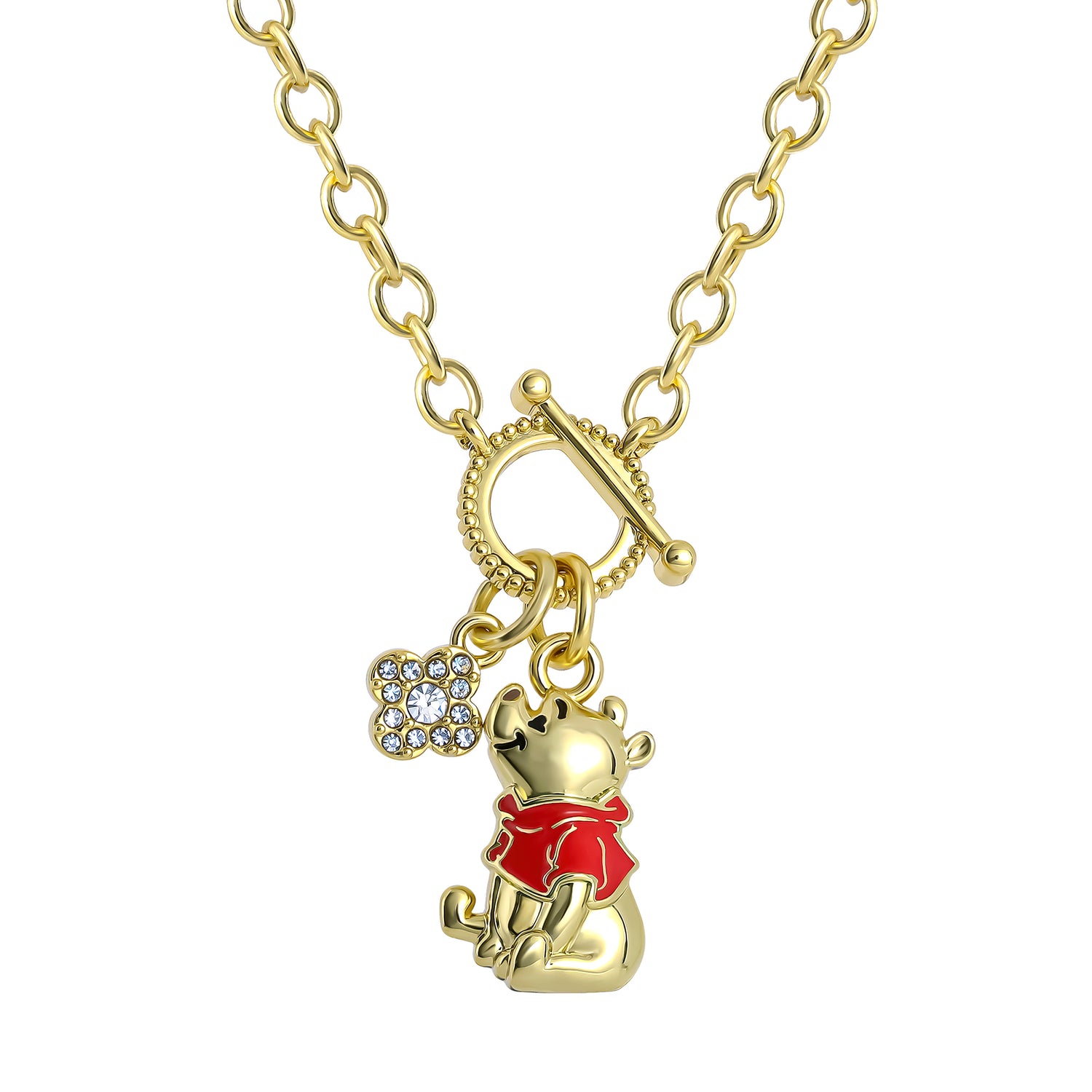Winnie the Pooh Charm Necklace for Women, 18k Gold Flash Plate, 18"+2"