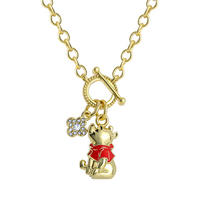 Winnie the Pooh Charm Necklace for Women, 18k Gold Flash Plate, 18"+2"