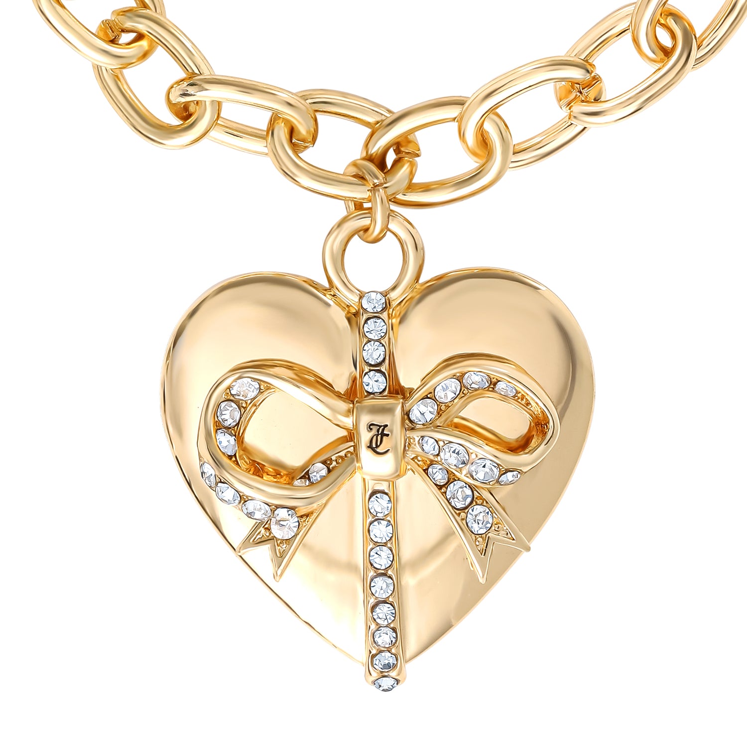 Juicy Couture Heart Bow Drop Bracelet, Gold‑Tone Pavé